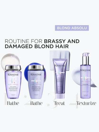 Kérastase hair care products for brassy and damaged blond hair on a white background.